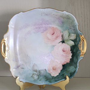 Rare Find Edelstein Vintage Hand Painted Floral Roses & Guilt Porcelain Serving